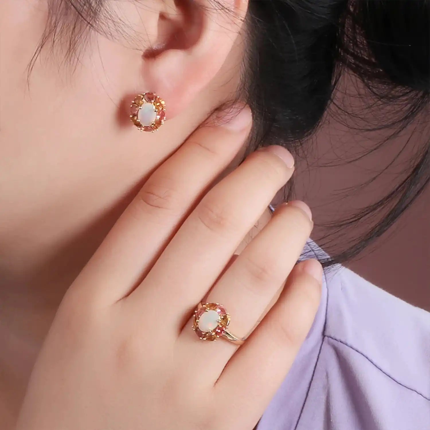 Colorful Opal & Tourmaline Gemstone Sterling Silver Ring